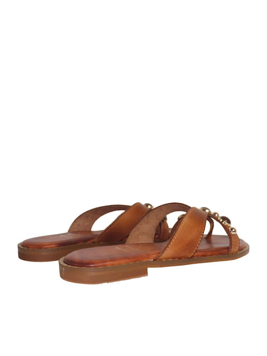 Leder Flache Sandalen für Damen Tabac Braun