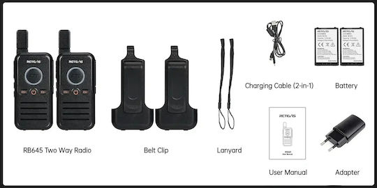 Retevis RB645 Mini Ασύρματος Πομποδέκτης PMR χωρίς Οθόνη Σετ 2τμχ