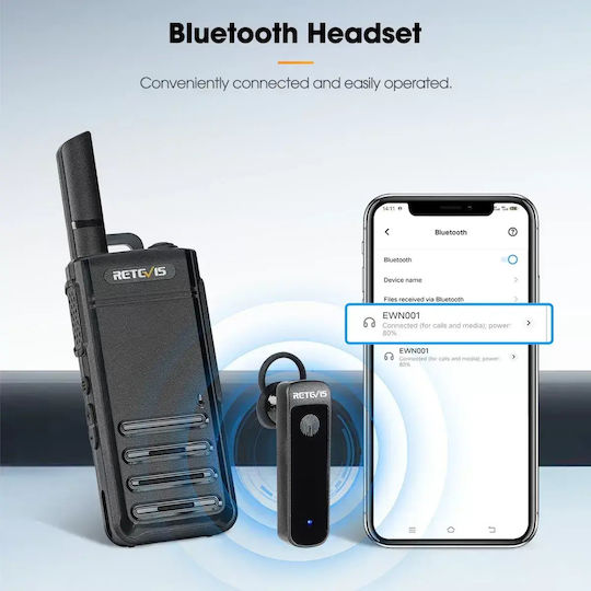 Retevis Rb639p Mini Walkie Talkie Pmr446 Usb-c și Bluetooth Set Căști 2 Bucăți