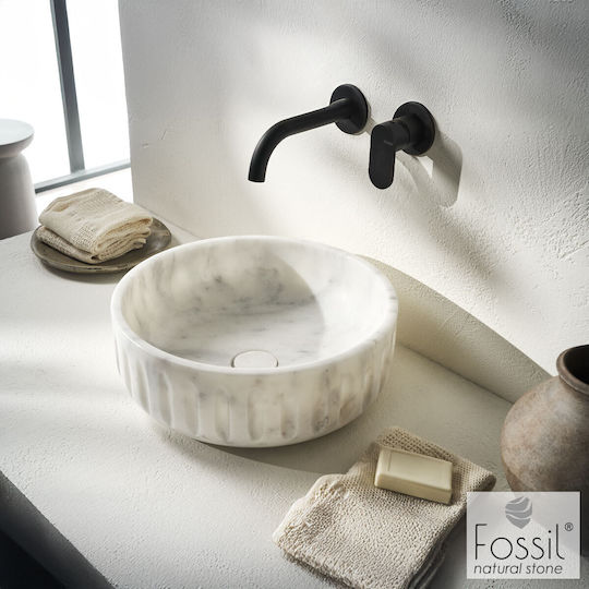 Fossil Einbau Badezimmerwaschbecken Marmor 39x39x14cm Carrara Nuovo