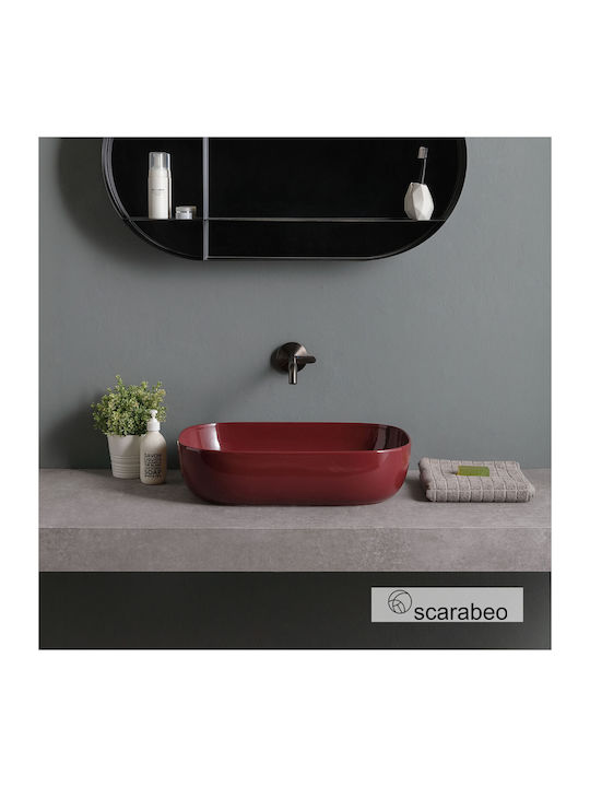 Scarabeo Countertop Sink Porcelain 56x39cm Cherry Glossy