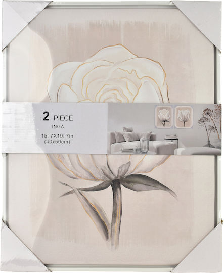 Inga Комплект 2 Картини 40x50см Бял Цвете