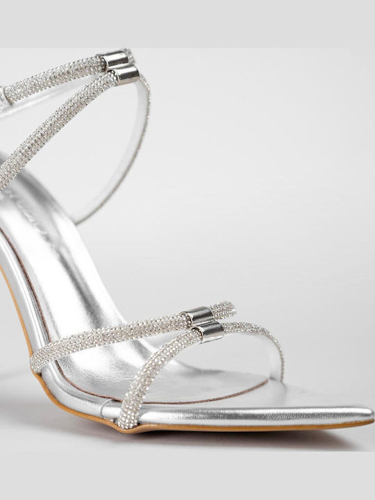 Leather Sandals with Strass Silver