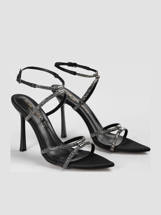 Fabric Sandals with Strass Black