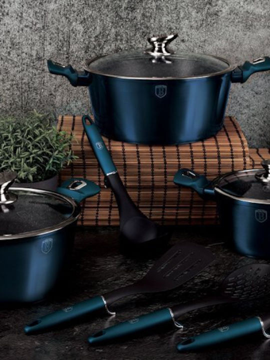 Berlinger Haus Metallic Line Cookware Set Made of Aluminum Aquamarine Collection with Stone Coating 4 Pieces