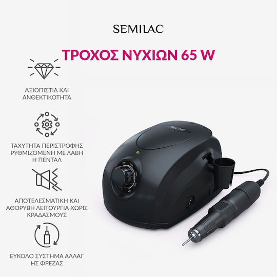 Semilac Freză de unghii 65W Negru cu Pedală