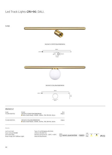 VK Lighting LED Γραμμικό Φωτιστικό Οροφής 7W Θερμό Λευκό IP20