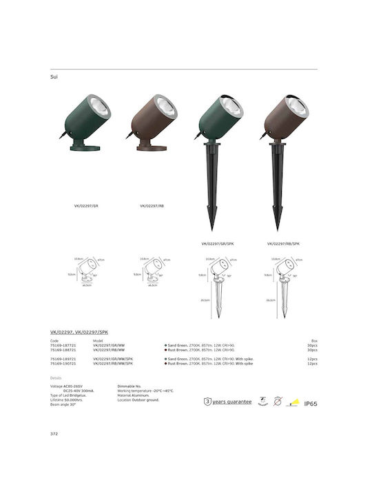 VK Lighting Outdoor LED Floor Lamp for Outdoor Use 12W with Warm White Light IP65 Green