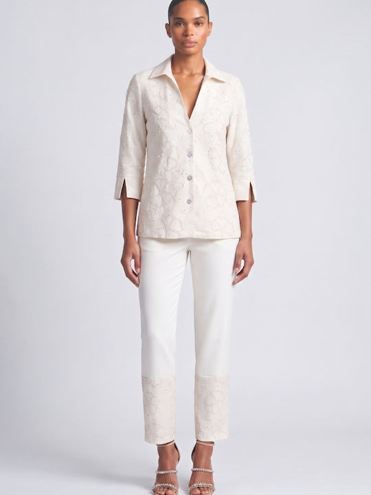 Set Dama Vanilie Cu Pantaloni În Linie Dreaptă Floral