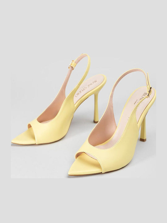 Pantofi Cu Toc Peep Toe Din Piele Cu Toc Stiletto Galbeni