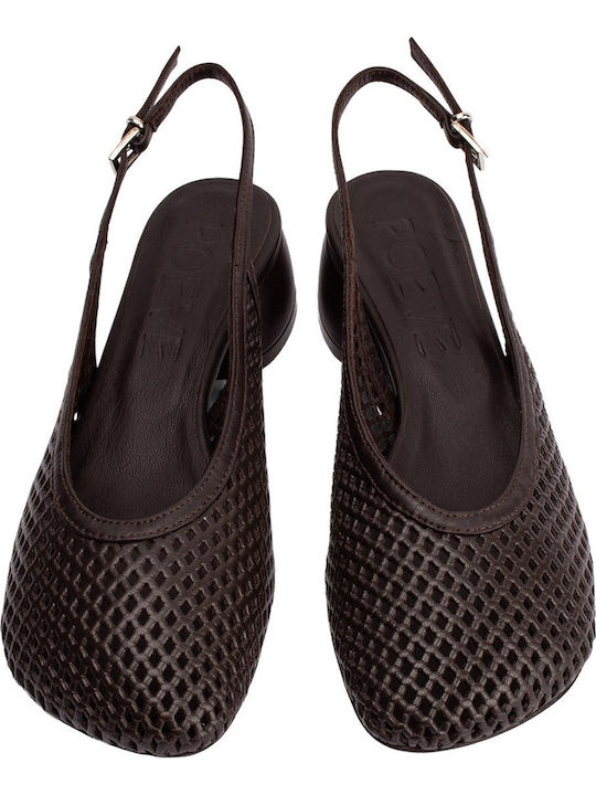 Leather Heels with Chunky Low Heel Brown