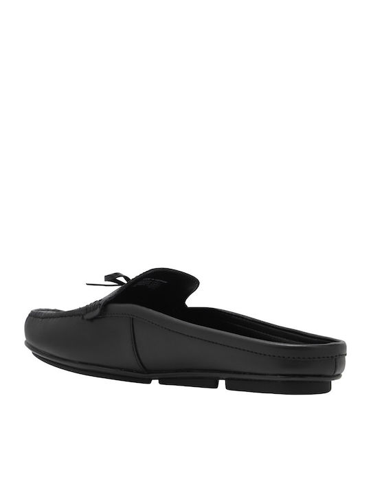 Flat Leder Damen Pantoletten in Schwarz Farbe