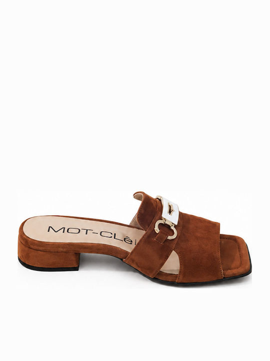 Suede Mules With Heel In Orange Colour