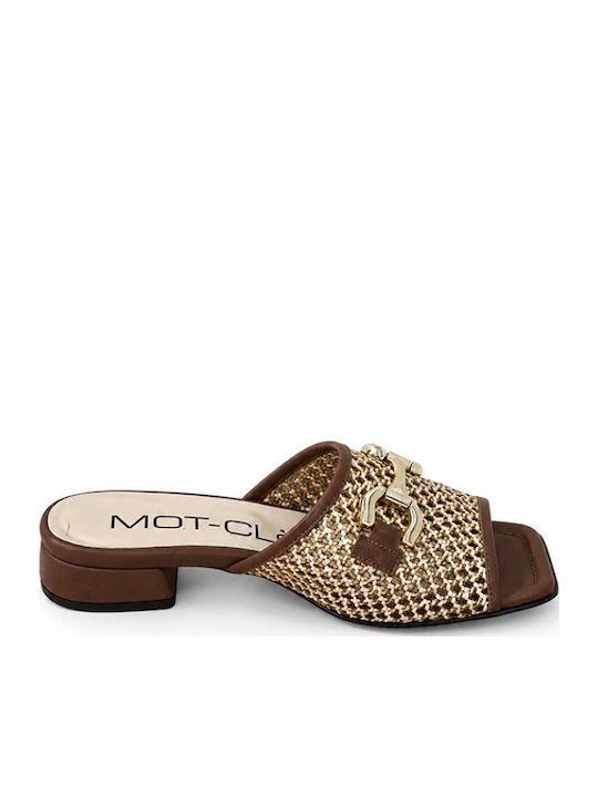 Leather Mules with Heel in Brown Colour