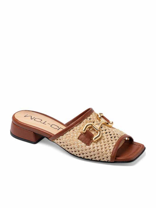 Leather Mules with Heel in Brown Colour