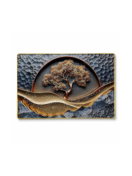 Pictură Decorativă Arbore Abstract Viață În Relief Aplicații Cristal În Cadru Auriu 60x40 Cm