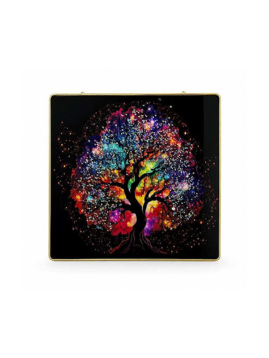 Pictură Decorativă Modernă Copacul Vieții Multicolor 3D Cu Cristale Embosate Cadru Auriu 40x40 Cm