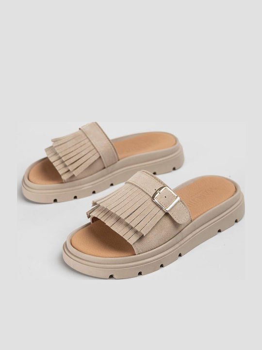 Дамски Кожени Сандали Flatforms Бежови