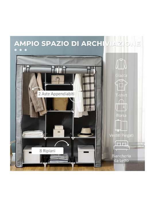 HomCom Fabric Wardrobe with Zipper and Shelves in Grey Colour 125x43x162.5cm