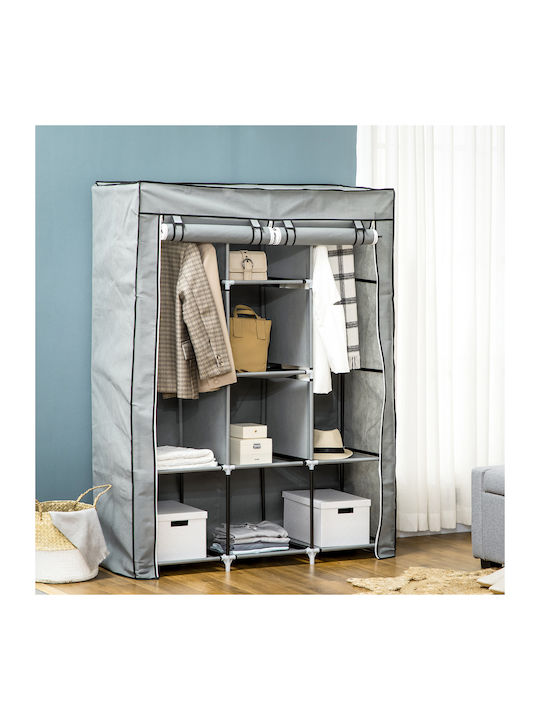 HomCom Fabric Wardrobe with Zipper and Shelves in Grey Colour 125x43x162.5cm