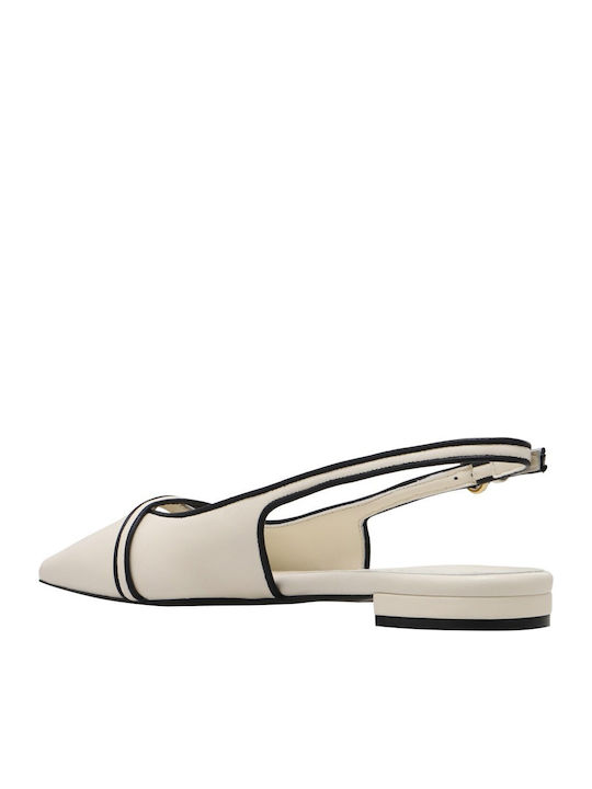 Δερμάτινες Γυναικείες Μπαλαρίνες Slingback σε Λευκό Χρώμα