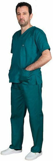 Alezi Unisex Medical Pants and Blouse Set Green Cotton and Polyester