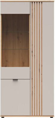 Venvou 102 Floor Display Cabinet Made of Wood & Metal Windowed Beige 90x40x195cm 672374BRW
