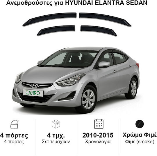 Heko Σετ Ανεμοθραύστες Αυτοκινήτου Μπροστινοί και Πίσω Σκούρο Φιμέ για Hyundai Elantra 4τμχ