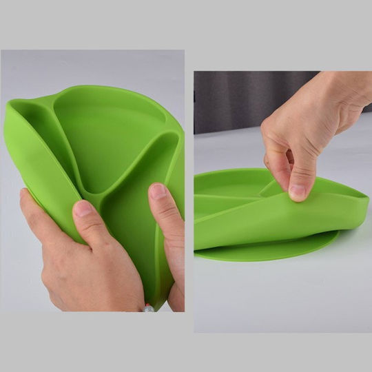 Set De Hrană Din Silicon Cu Bază Antiderapantă Verde 4 Piese