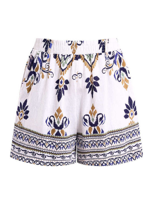 Celestino Damen-Shorts Imprimé Hohe Taille Weiß