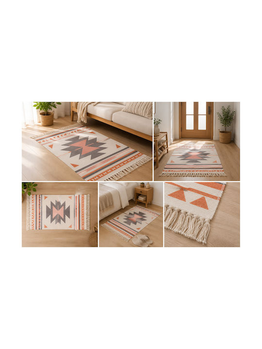 FRIPIA Wohnzimmer Teppich Außengelände Rechteckig Baumwolle mit Fransen Orange 60x90cm