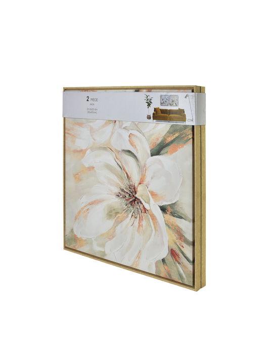 Inga Set 2 Gemälde 60x60cm Weiße Blumen