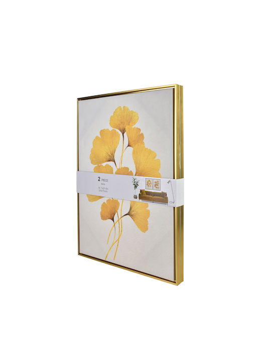 Inga Set 2 Paintings 50x70cm Gold Ginkgo