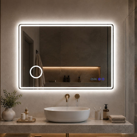 Futura Mărire Oglindă de Baie Dreptunghiulară Lumini LED Atingere 100x80cm