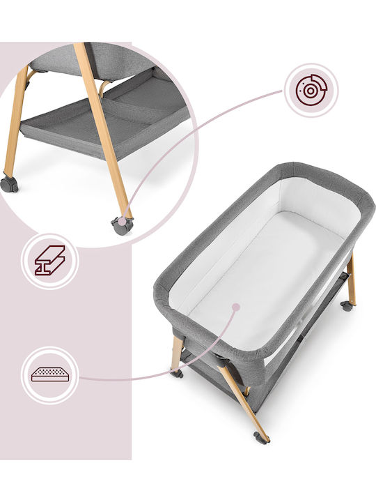 Moby System Babywiege mit Matratze und Rädern Grau