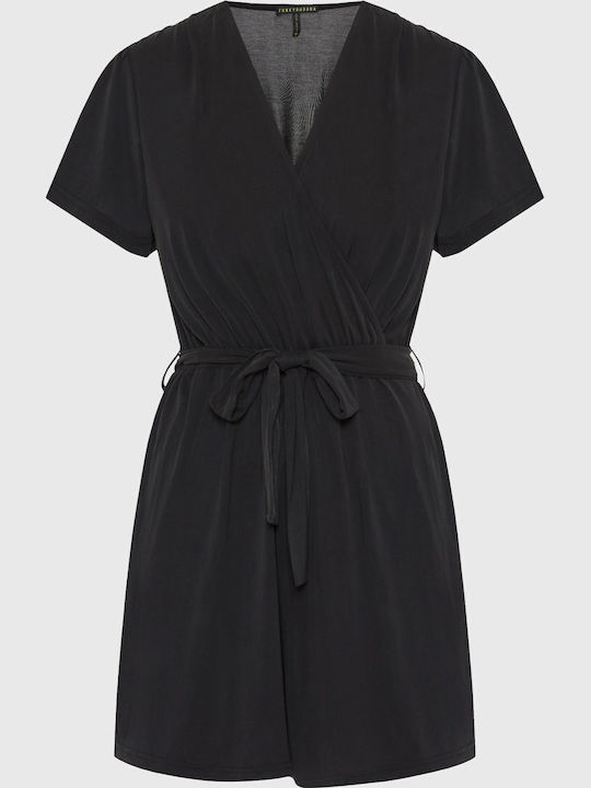 Women's Short Sleeve One-piece Shorts Black