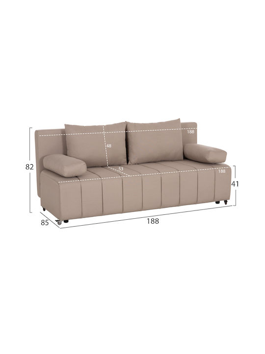 Kend Three-Seater Sofa Bed with Storage Space Light Beige 188x85x82 cm