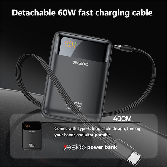 Yesido YP97 Baterie Externă 20000mAh 65W Cu Port USB-C Power Delivery Gri
