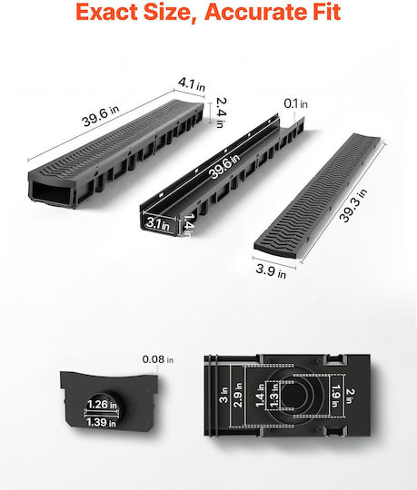 Vevor Channel with 62mm Outlet and Size 100.5x10.3cm Black 6 Pieces