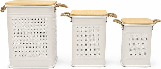 Metallic Storage Box with Lid Beige 24x24x34.5cm