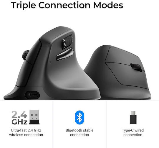 Keychron M5 (M5-A29) Wireless Ergonomic Vertical Mouse 1K Polling Rate Black