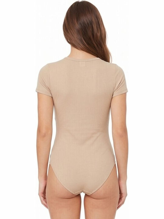 Bodysuit Pentru Femei Cu Mâneci Scurte Bej 1110mp