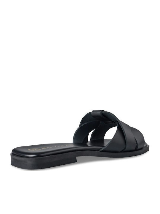 Leder Flache Sandalen für Damen Schwarz