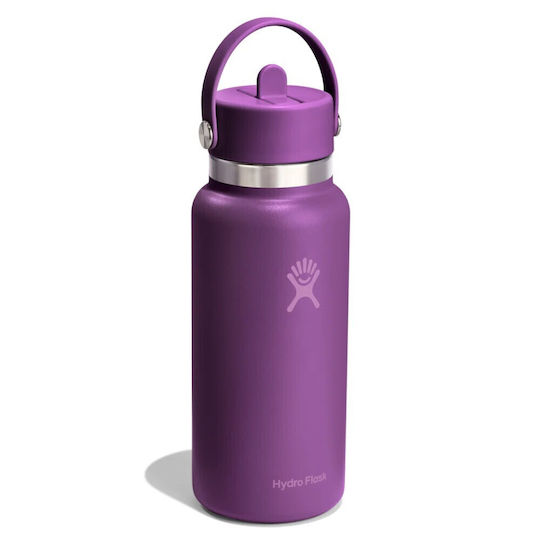 Hydro Flask Wide Flex Thermosflasche Rostfreier Stahl 946ml Beachplum Lila mit Stroh und Handgriff