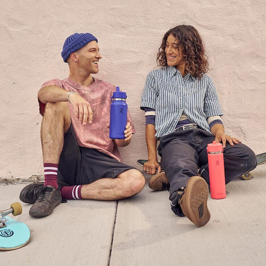 Hydro Flask Wide Flex Thermosflasche Rostfreier Stahl 946ml Beachplum Lila mit Stroh und Handgriff
