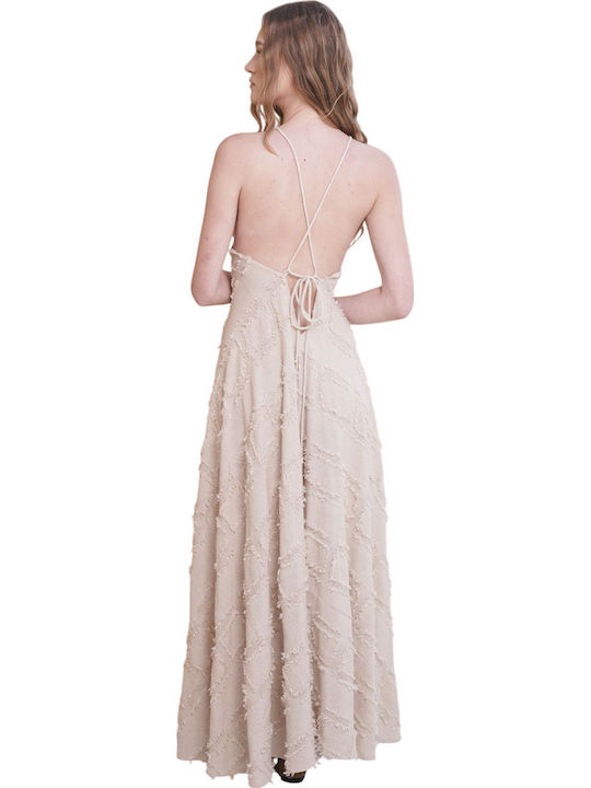 Summer Maxi Slip Dress Beige
