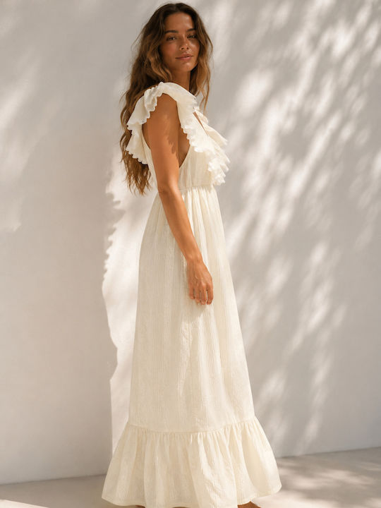 Sommer Maxi Damenkleid mit Rüschen Off White
