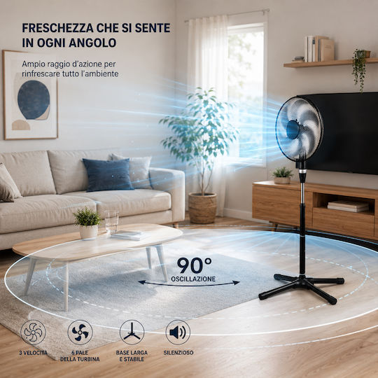 Bakaji Ανεμιστήρας Ορθοστάτης 75W Διαμέτρου 40cm Μαύρος
