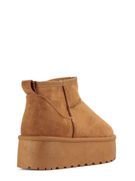 Suede Women's Ankle Boots with Fur Brown