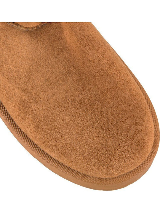 Suede Women's Ankle Boots with Fur Brown